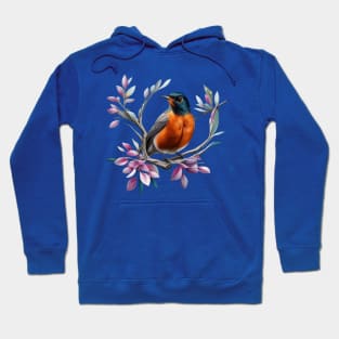 Cartoon Of An American Robin With Connecticut State Flower Hoodie